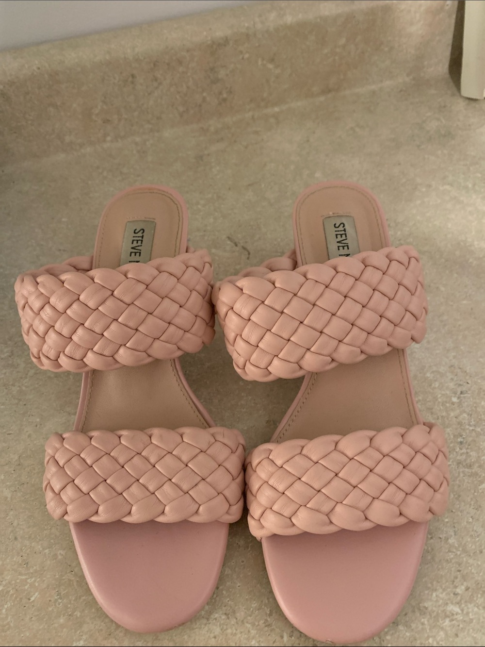 Steve Madden Blush Pink Braided Double-Strap Slide Mules